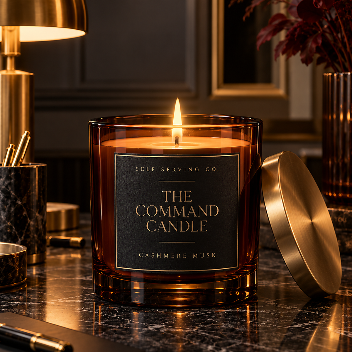 The Command Candle amber glass and brushed brass square product thumbnail